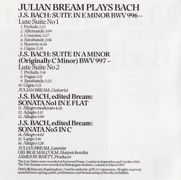 Julian Bream , Johann Sebastian Bach - Julian Bream Plays Bach | RCA Red Seal (RD89654) - 4