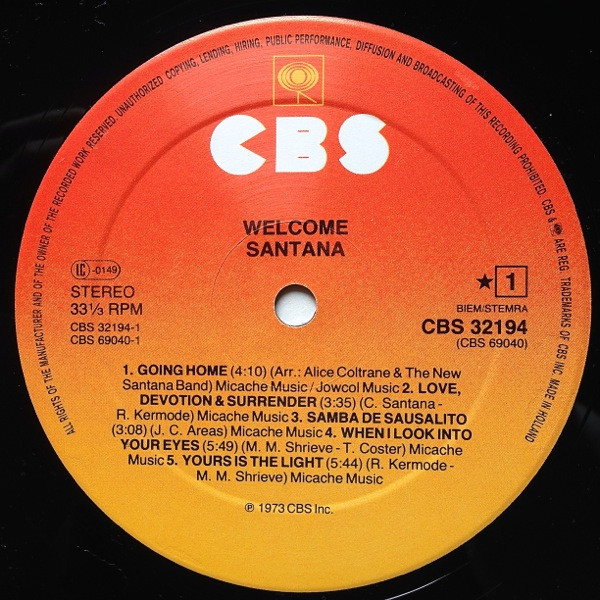 Santana - Welcome | CBS (CBS 32194) - 2