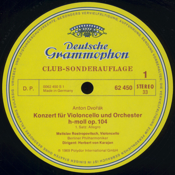 Antonín Dvořák , Mstislav Rostropovich , Berliner Philharmoniker , Herbert von Karajan - Cellokonzert H-moll | Deutsche Grammophon (62 450) - 2 Antonín Dvořák , Mstislav Rostropovich , Berliner Philharmoniker , Herbert von Karajan - Cellokonzert H-moll | Deutsche Grammophon (62 450) - 2