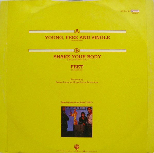 Sunfire - Young Free And Single / Shake Your Body / Feet | Warner Bros. Records (W 9897 T) - 2 Sunfire - Young Free And Single / Shake Your Body / Feet | Warner Bros. Records (W 9897 T) - 2