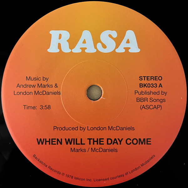 Rasa - When Will The Day Come / Within The Sound | Backatcha Records (BK033AC)