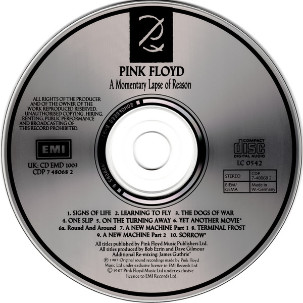 Pink Floyd - A Momentary Lapse Of Reason | EMI (CDP 7 48068 2) - 3