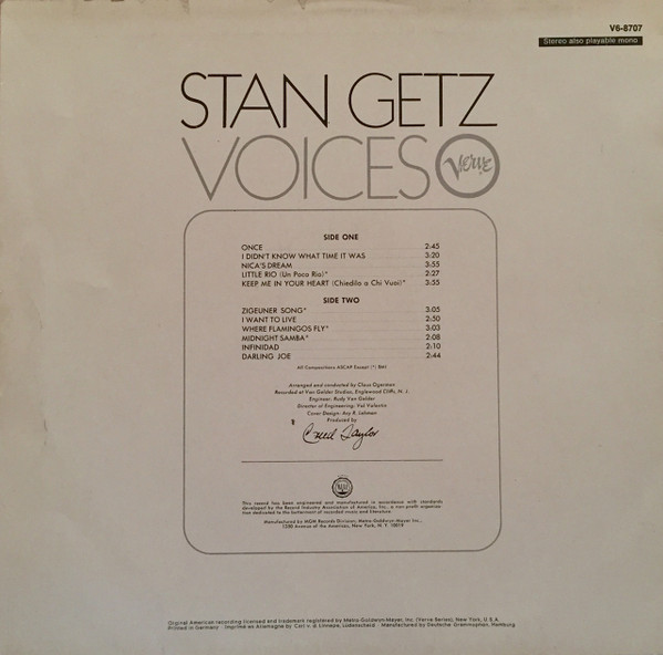 Stan Getz - Voices | Verve Records (V6-8707) - 2