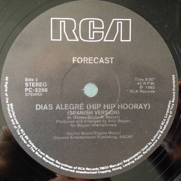Forecast - Happy Days (Hip Hip Hooray) | RCA (PC-3298) - 3