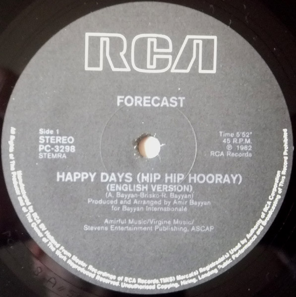 Forecast - Happy Days (Hip Hip Hooray) | RCA (PC-3298) - 2