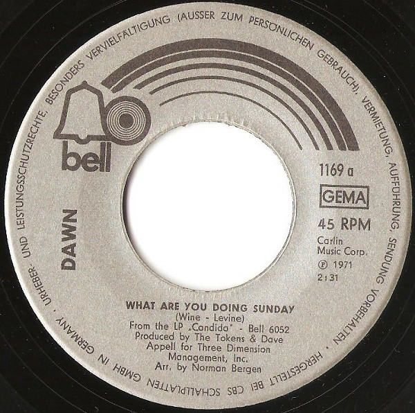 Dawn - What Are You Doing Sunday | Bell Records (1169) - 3