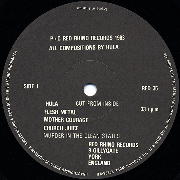 Hula - Cut From Inside | Red Rhino Records (RED 35) - 3 Hula - Cut From Inside | Red Rhino Records (RED 35) - 3