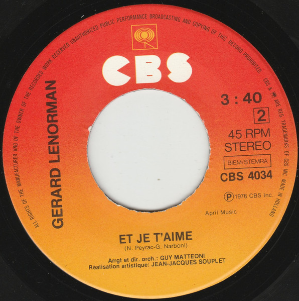 Gérard Lenorman - Michèle / Et Je T'aime | CBS (CBS 4034) - 4