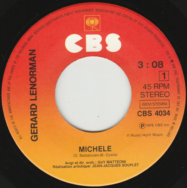 Gérard Lenorman - Michèle / Et Je T'aime | CBS (CBS 4034) - 3