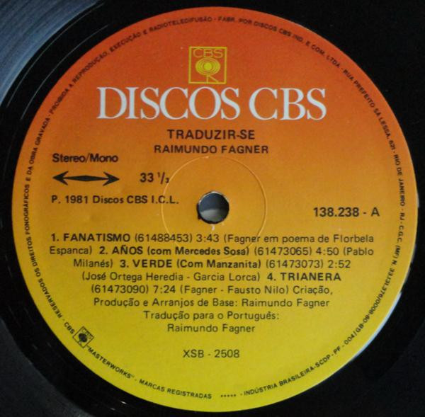 Raimundo Fagner - Traduzir Se | Discos CBS (138.238) - 4 Raimundo Fagner - Traduzir Se | Discos CBS (138.238) - 4