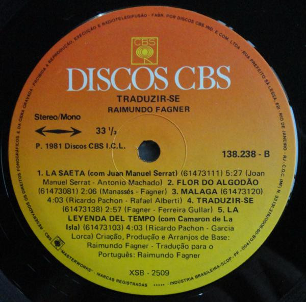 Raimundo Fagner - Traduzir Se | Discos CBS (138.238) - 3 Raimundo Fagner - Traduzir Se | Discos CBS (138.238) - 3