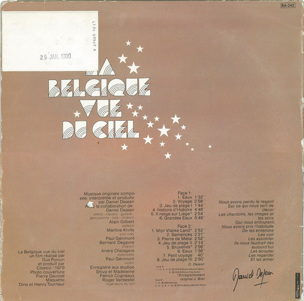 Daniel Dejean / Jacques Brel - La Bande Originale Du Film La Belgique Vue Du Ciel | Barclay (910.026) - 2 Daniel Dejean / Jacques Brel - La Bande Originale Du Film La Belgique Vue Du Ciel | Barclay (910.026) - 2