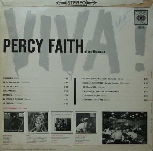 Percy Faith & His Orchestra - Viva! La Musique Du Mexique | CBS (S 62 410) - 2