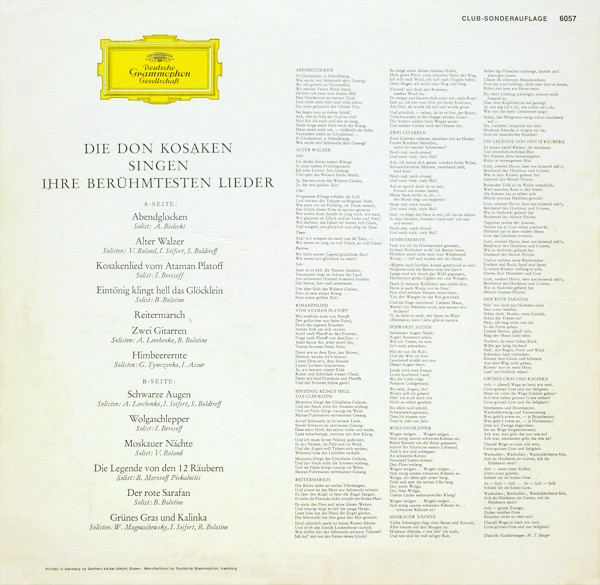 Don Kosaken Chor Serge Jaroff - Die Don Kosaken Singen Ihre Berühmtesten Lieder | Deutsche Grammophon (6057) - 2 Don Kosaken Chor Serge Jaroff - Die Don Kosaken Singen Ihre Berühmtesten Lieder | Deutsche Grammophon (6057) - 2