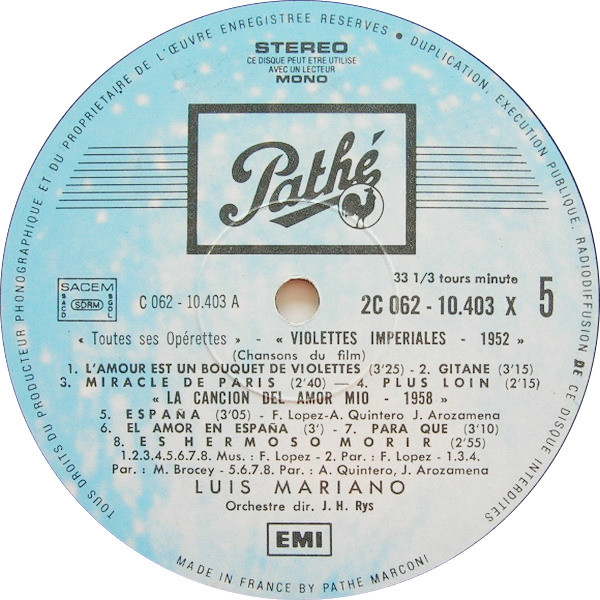 Luis Mariano - Toutes Ses Opérettes N°3 | Pathé (2C 062-10403) - 3