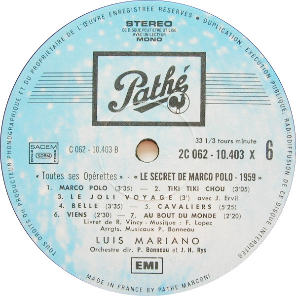 Luis Mariano - Toutes Ses Opérettes N°3 | Pathé (2C 062-10403) - 4