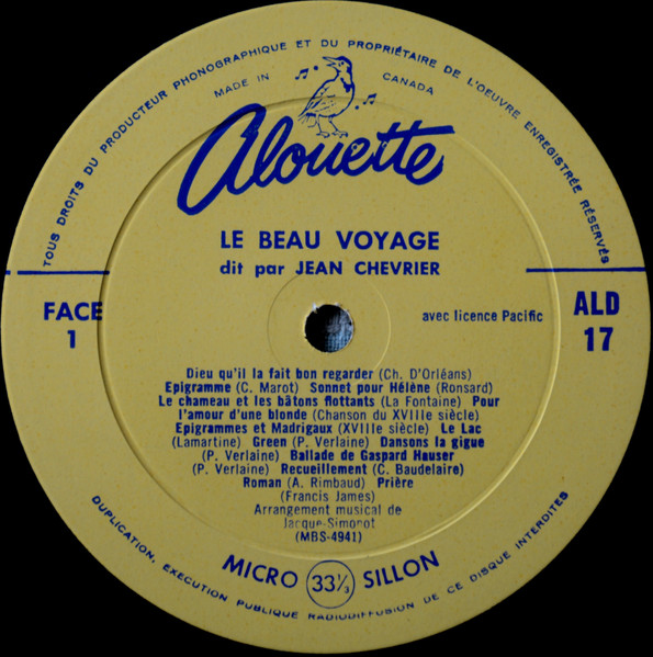 Jean Chevrier - Le Beau Voyage: De Ronsard À Prévert, Volume 1 | Alouette (ALD-17) - 3 Jean Chevrier - Le Beau Voyage: De Ronsard À Prévert, Volume 1 | Alouette (ALD-17) - 3