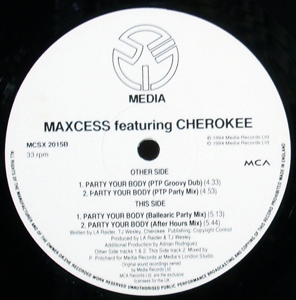 Maxcess Featuring Cherokee - Party Your Body | MCA Records (MCSX 2015) - 2