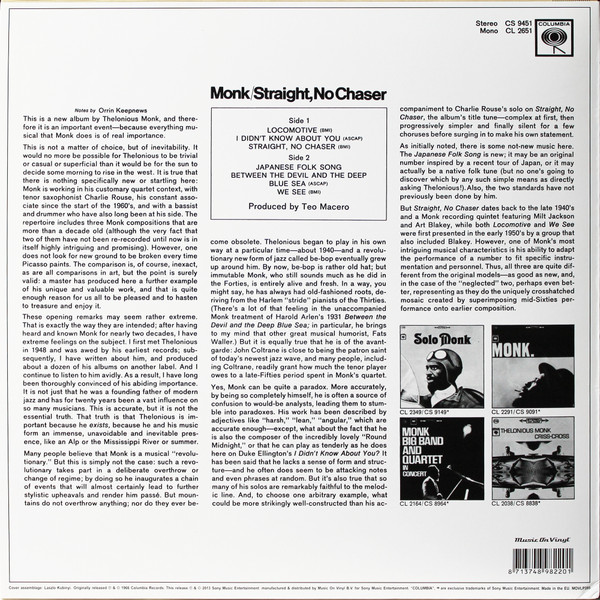 Thelonious Monk - Straight, No Chaser | Music On Vinyl (MOVLP288) - 2