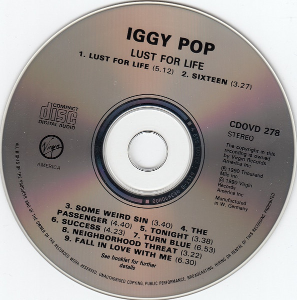 Iggy Pop - Lust For Life | Virgin America (CDOVD 278) - 3