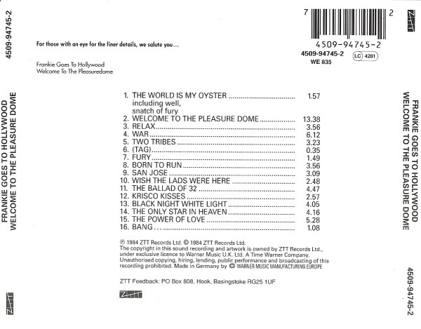 Frankie Goes To Hollywood - Welcome To The Pleasuredome | ZTT (4509-94745-2) - 2 Frankie Goes To Hollywood - Welcome To The Pleasuredome | ZTT (4509-94745-2) - 2