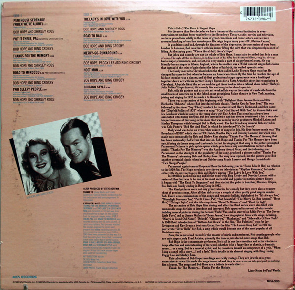 Bob Hope With Shirley Ross , Bing Crosby , Peggy Lee - In Hollywood | MCA Records (MCA-906) - 2 Bob Hope With Shirley Ross , Bing Crosby , Peggy Lee - In Hollywood | MCA Records (MCA-906) - 2
