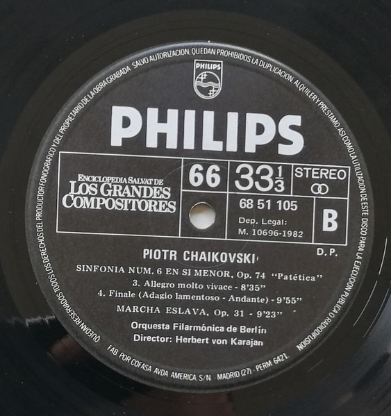 Pyotr Ilyich Tchaikovsky - Herbert von Karajan , Berliner Philharmoniker - Sinfonía N.6 En Si Menor, Op.74 "Patética" / Marcha Eslava, Op. 31 | Philips (68 51 105) - 4