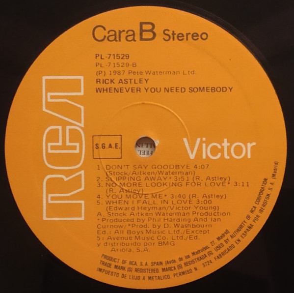 Rick Astley - Whenever You Need Somebody | RCA (PL-71529) - 4 Rick Astley - Whenever You Need Somebody | RCA (PL-71529) - 4