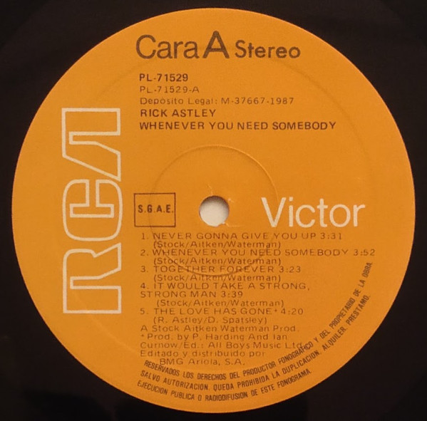 Rick Astley - Whenever You Need Somebody | RCA (PL-71529) - 3 Rick Astley - Whenever You Need Somebody | RCA (PL-71529) - 3