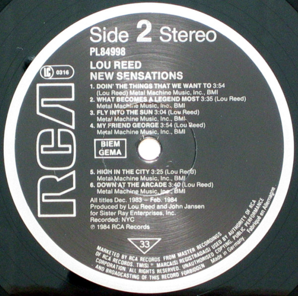 Lou Reed - New Sensations | RCA (PL84998) - 3