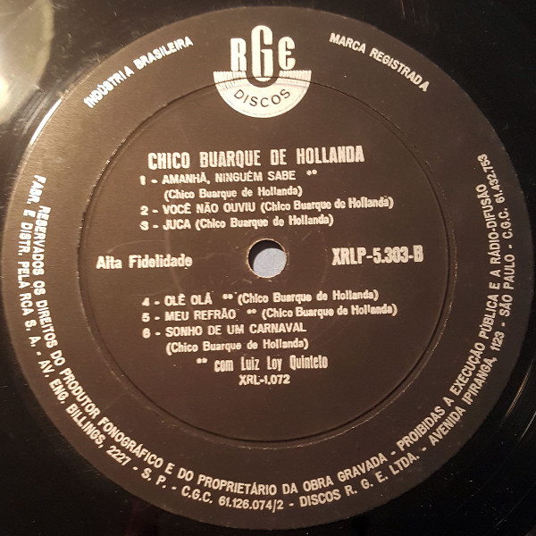 Chico Buarque De Hollanda - Chico Buarque De Hollanda | RGE (XRLP-5.303) - 4