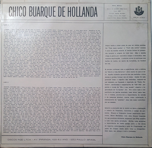 Chico Buarque De Hollanda - Chico Buarque De Hollanda | RGE (XRLP-5.303) - 2