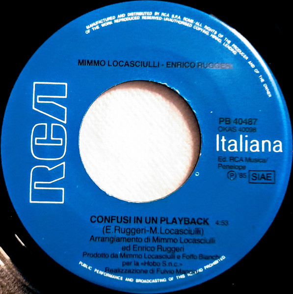 Mimmo Locasciulli & Enrico Ruggeri - Confusi In Un Playback / Con La Memoria | RCA (PB 40487) - 3