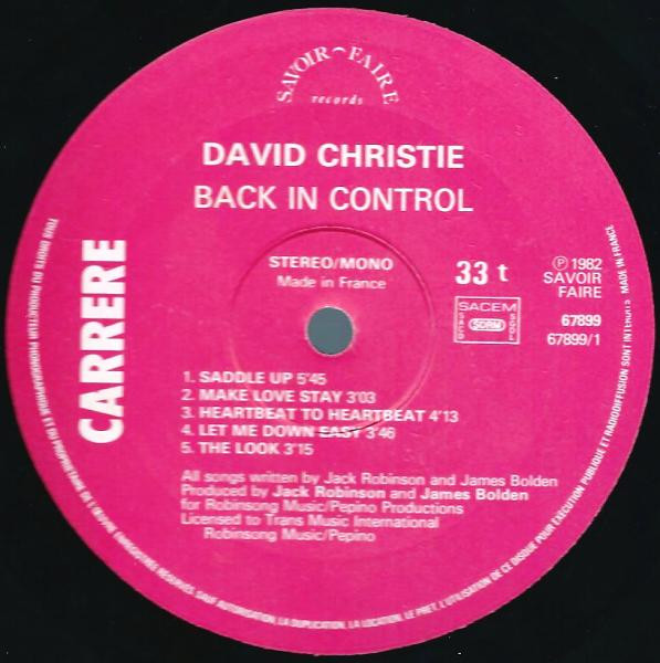 David Christie - Back In Control | Carrere (67.899) - 3