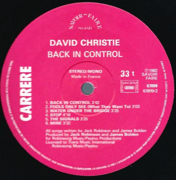 David Christie - Back In Control | Carrere (67.899) - 4