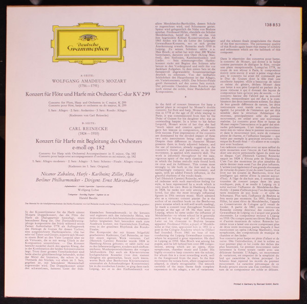 Wolfgang Amadeus Mozart / Carl Reinecke - Karlheinz Zöller • Nicanor Zabaleta • Berliner Philharmoniker • Ernst Märzendorfer - Konzert Für Flöte Und Harfe • Konzert Für Harfe | Deutsche Grammophon (138 853) - 2 Wolfgang Amadeus Mozart / Carl Reinecke - Karlheinz Zöller • Nicanor Zabaleta • Berliner Philharmoniker • Ernst Märzendorfer - Konzert Für Flöte Und Harfe • Konzert Für Harfe | Deutsche Grammophon (138 853) - 2