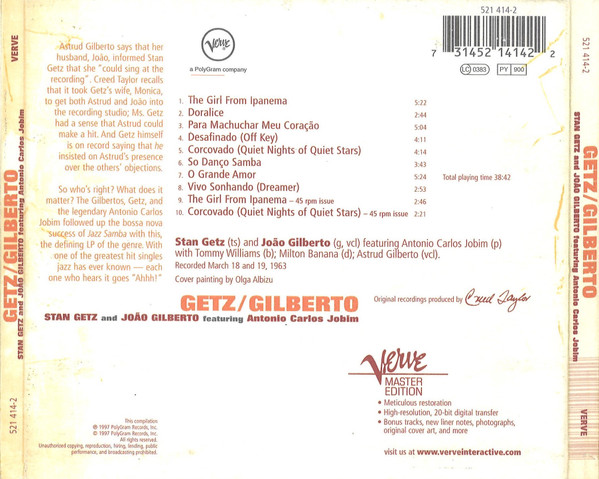 Stan Getz / João Gilberto Featuring Antonio Carlos Jobim - Getz / Gilberto | Verve Records (521 414-2) - 2 Stan Getz / João Gilberto Featuring Antonio Carlos Jobim - Getz / Gilberto | Verve Records (521 414-2) - 2