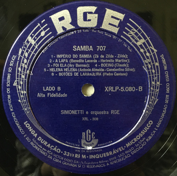 Enrico Simonetti E Orquestra RGE - Samba 707 | RGE (XRLP 5080) - 2
