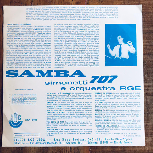 Enrico Simonetti E Orquestra RGE - Samba 707 | RGE (XRLP 5080)