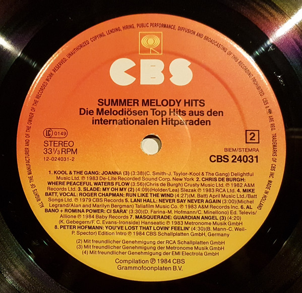 Various - Summer Melody Hits | CBS (24031) - 4