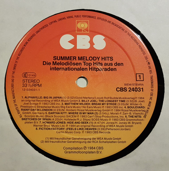 Various - Summer Melody Hits | CBS (24031) - 3
