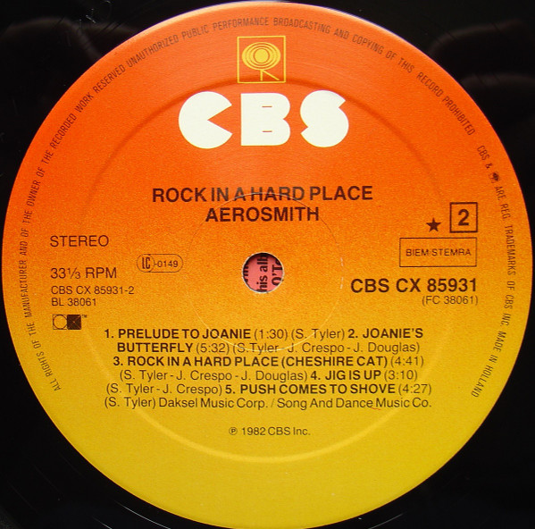 Aerosmith - Rock In A Hard Place | CBS (CBS CX 85931) - 4