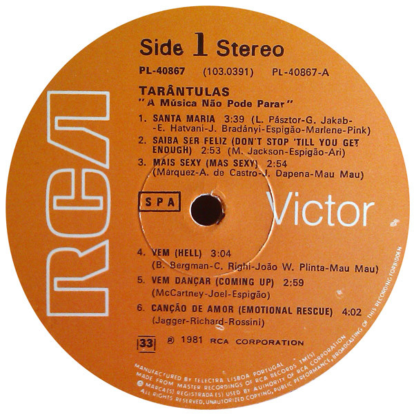Tarântulas - A Música Não Pode Parar | RCA Victor (PL-40867) - 4