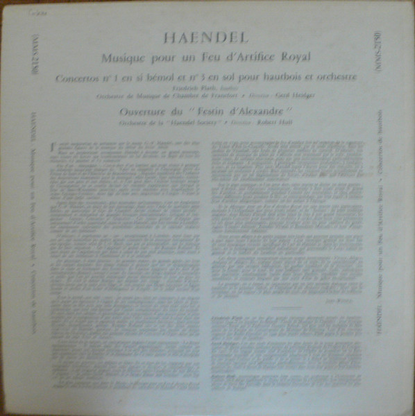Georg Friedrich Händel , Friedrich Plath , Frankfurt Chamber Orchestra , Gerd Heidger - Musique Pour Un Feu D'Artifice Royal | Guilde Internationale Du Disque (MMS-2150) - 2