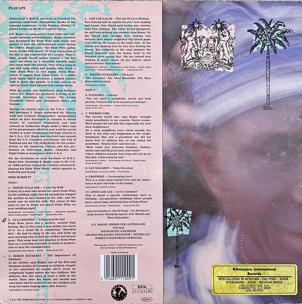 S. E. Rogie - The Palm Wine Sounds Of S.E. Rogie | Workers Playtime (PLAY LP9)