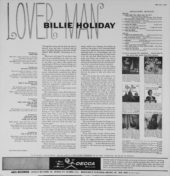 Billie Holiday - Lover Man | MCA Records (VIM-4511) - 4