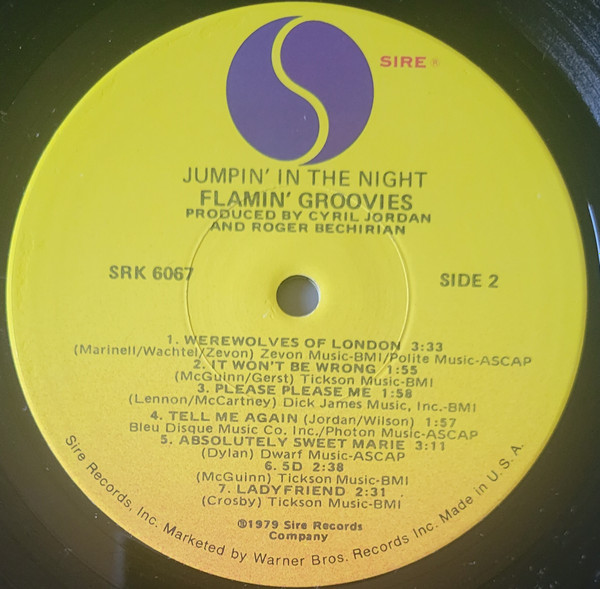 The Flamin' Groovies - Jumpin' In The Night | Sire (SRK 6067) - 4