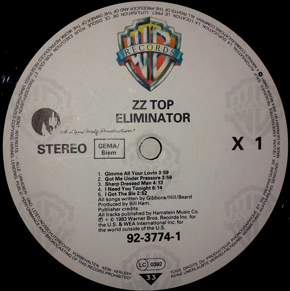 ZZ Top - Eliminator | Warner Bros. Records (92-3774-1) - 3 ZZ Top - Eliminator | Warner Bros. Records (92-3774-1) - 3