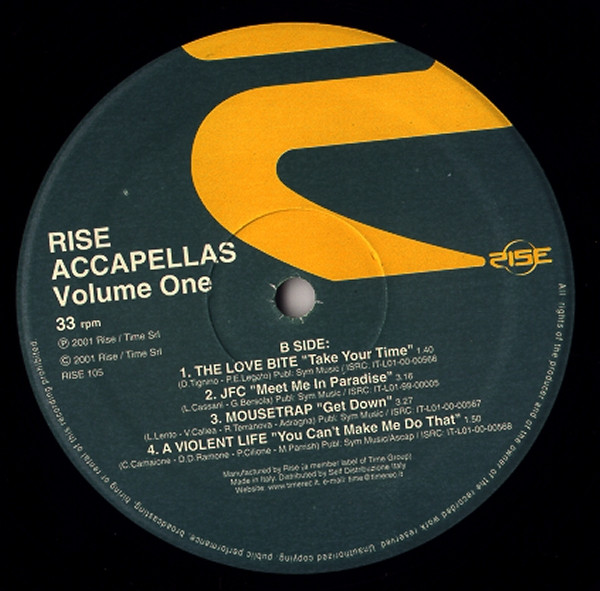 Various - Rise Accapellas Volume One | Rise (RISE 105) - 3