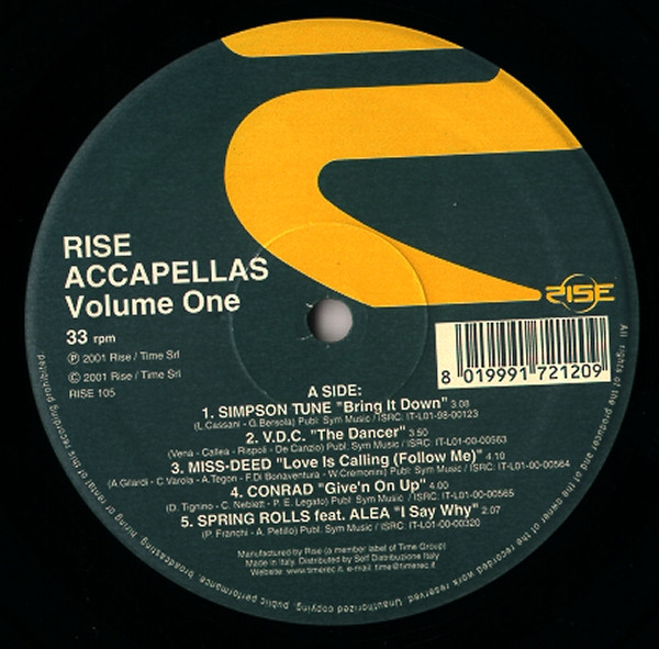 Various - Rise Accapellas Volume One | Rise (RISE 105) - 2